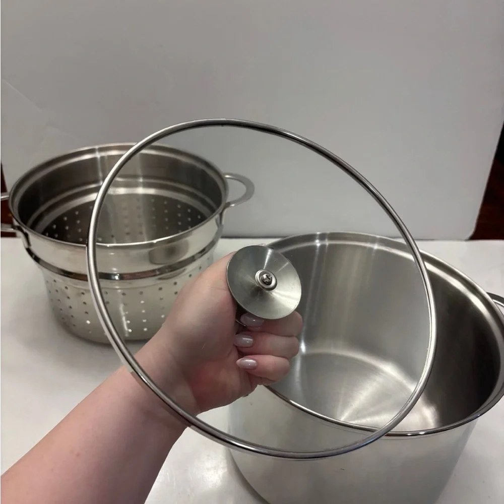 Crate & Barrel stainless steel, cooking part and strainer